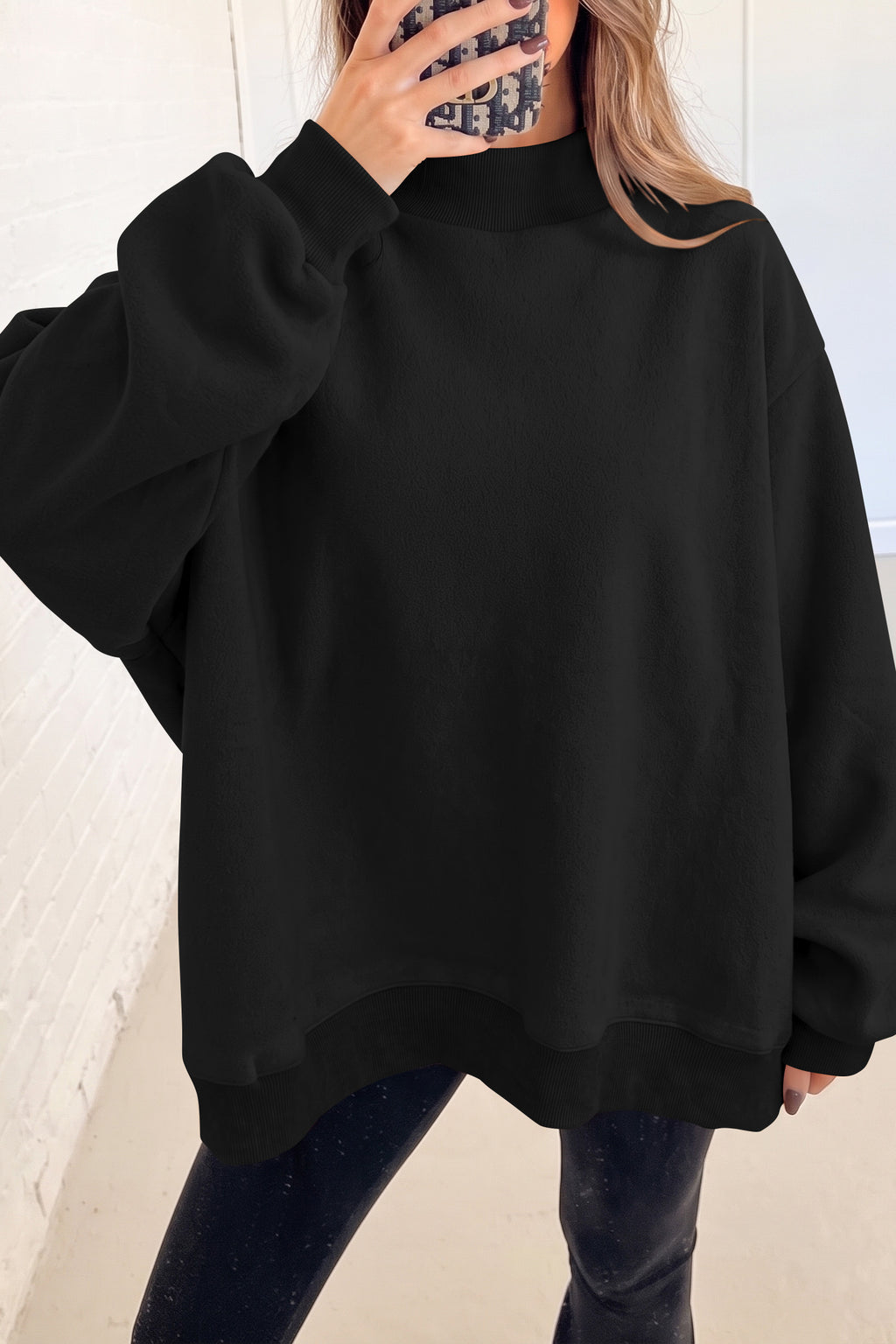 Bluing Oversize Drop Shoulder Reversible Mock Neck Sweatshirt