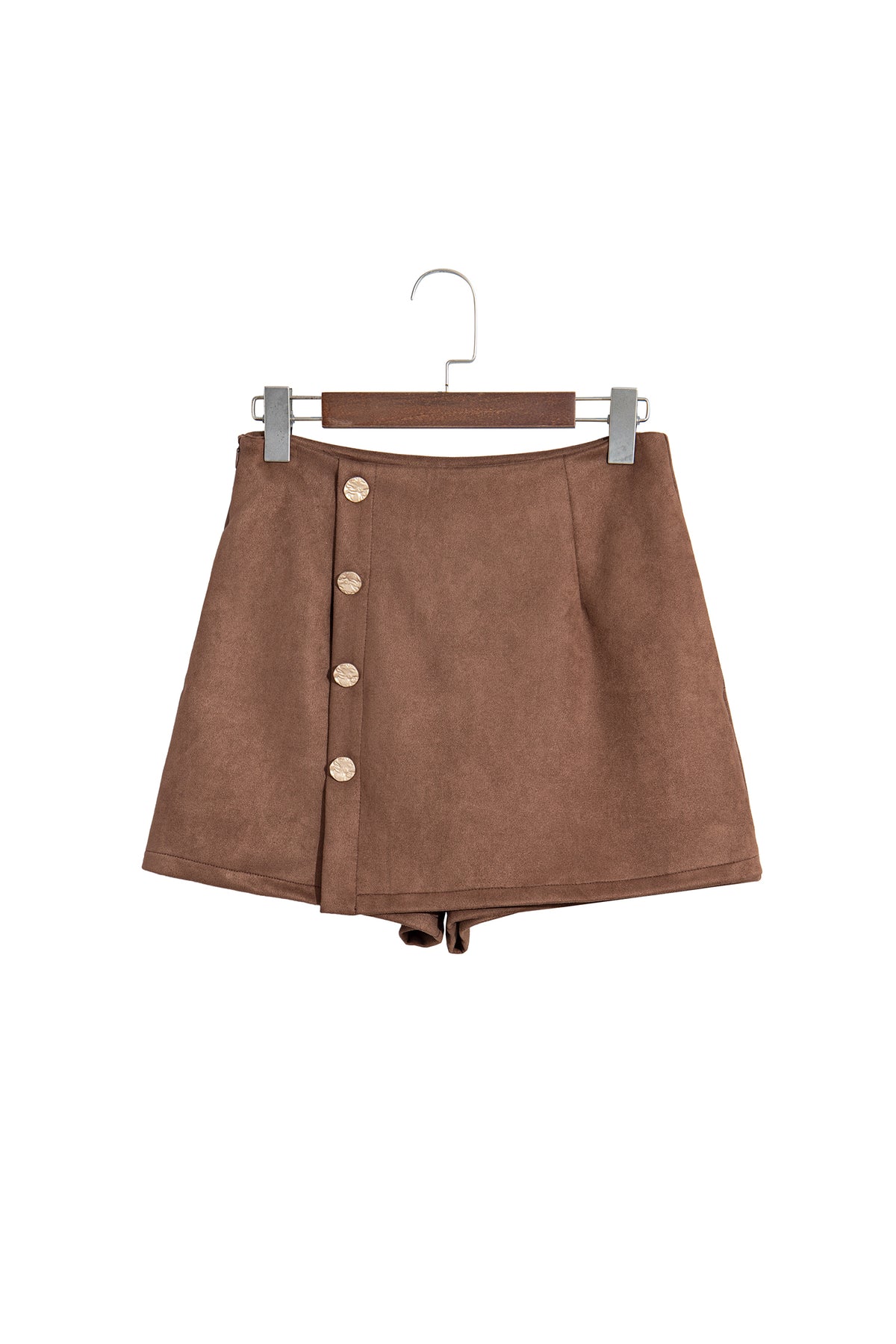 Dark Khaki Gold Button Asymmetric Wrapped Detail Mini Skirt