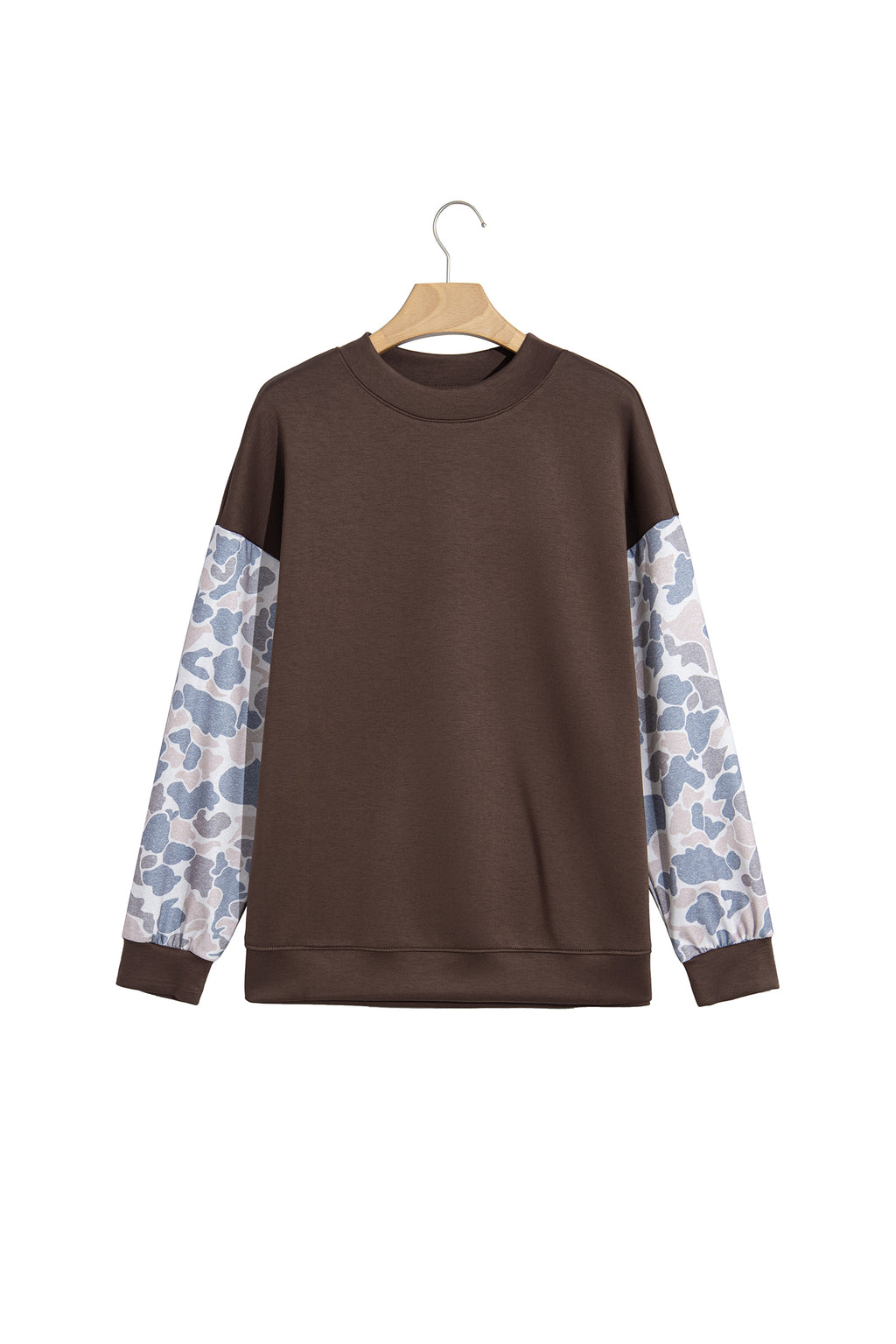 Coffee Camouflage Sleeve Crewneck Baggy Pullover Sweatshirt