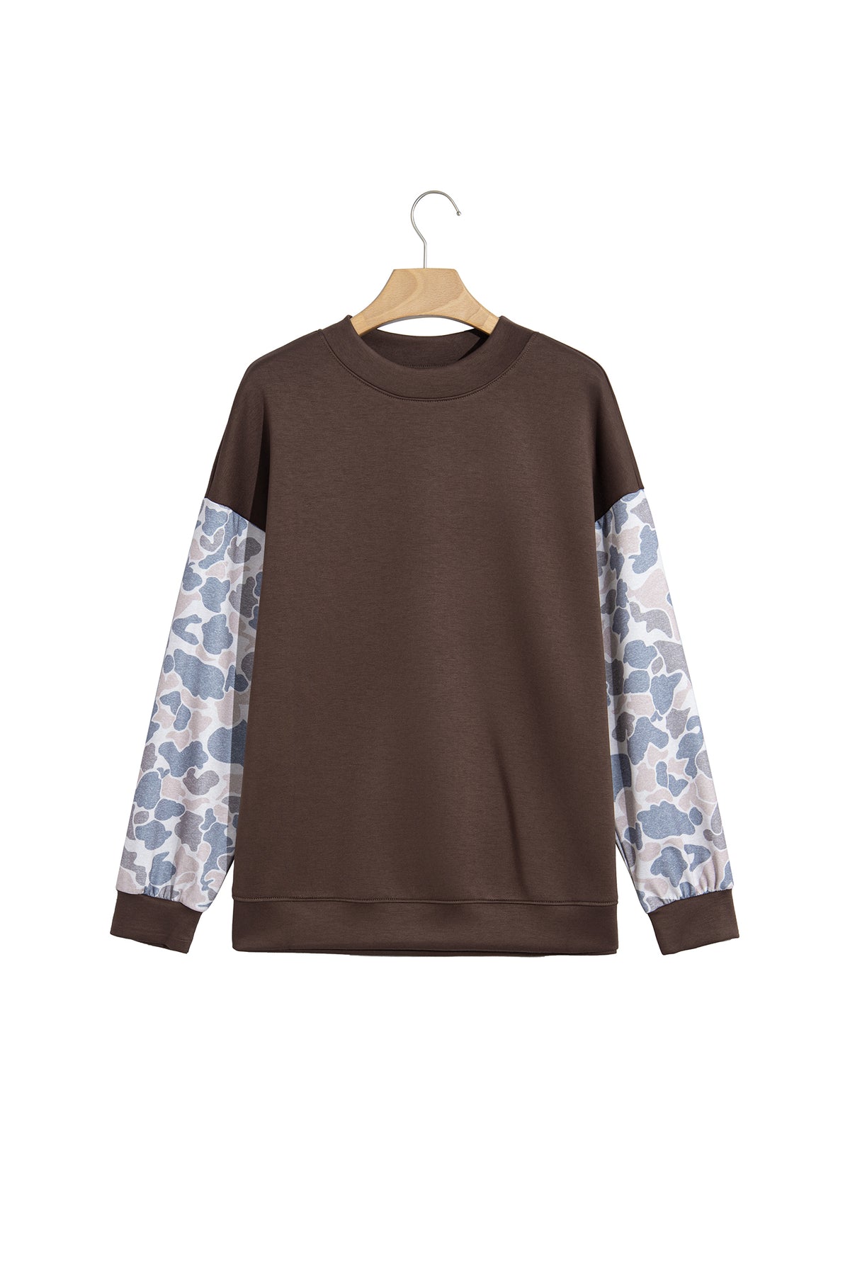 Coffee Camouflage Sleeve Crewneck Baggy Pullover Sweatshirt