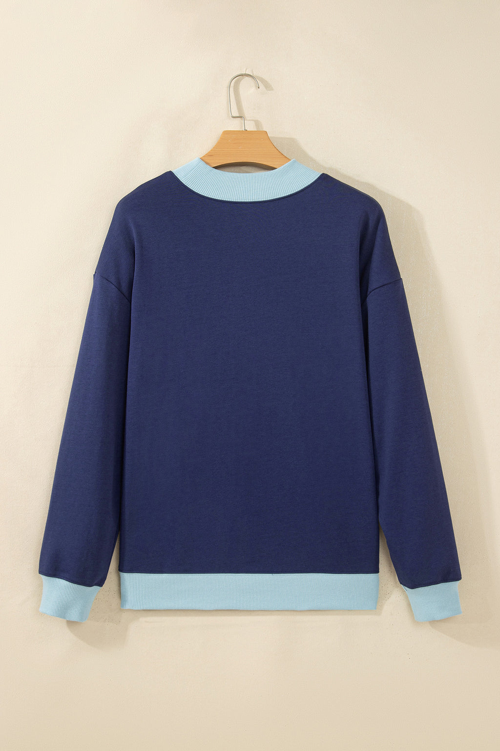 Grapefruit Orange Colorblock Trim Crewneck Long Sleeve Pullover Sweatshirt