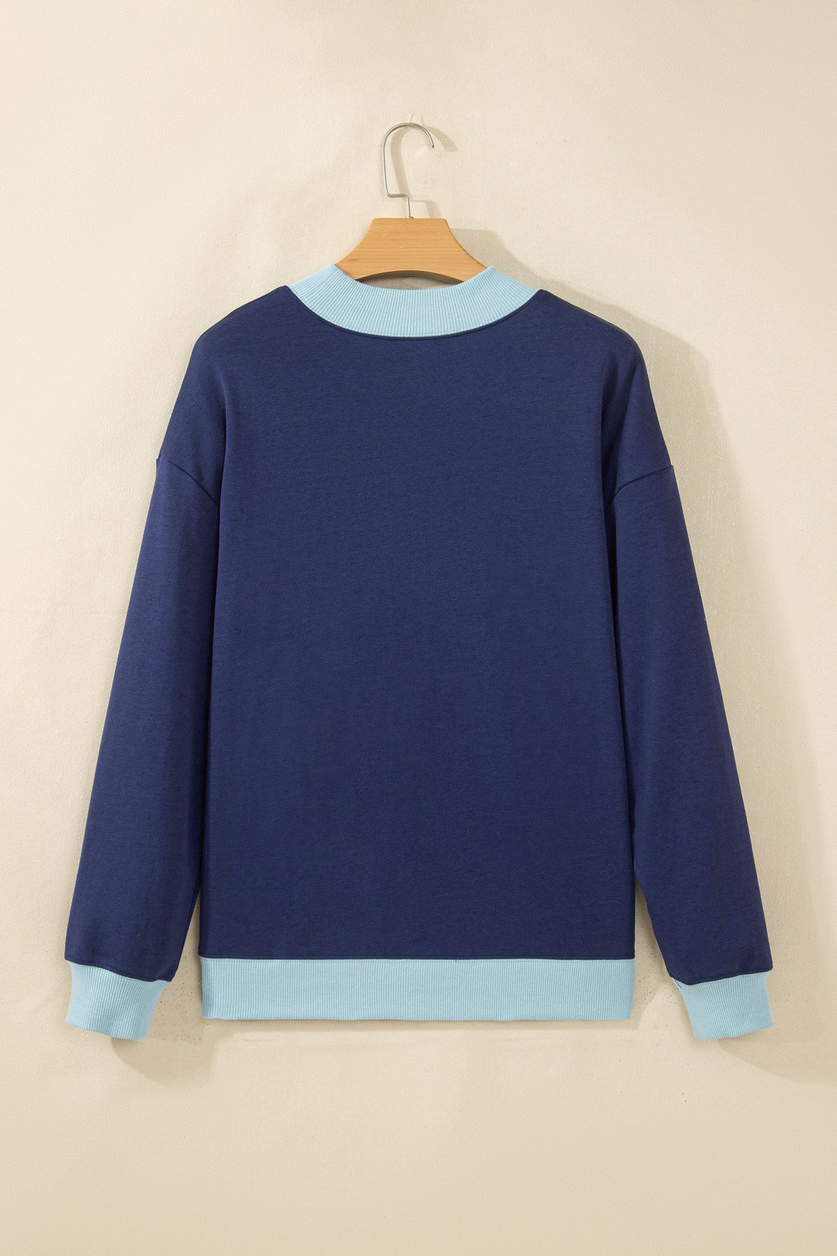 Grapefruit Orange Colorblock Trim Crewneck Long Sleeve Pullover Sweatshirt