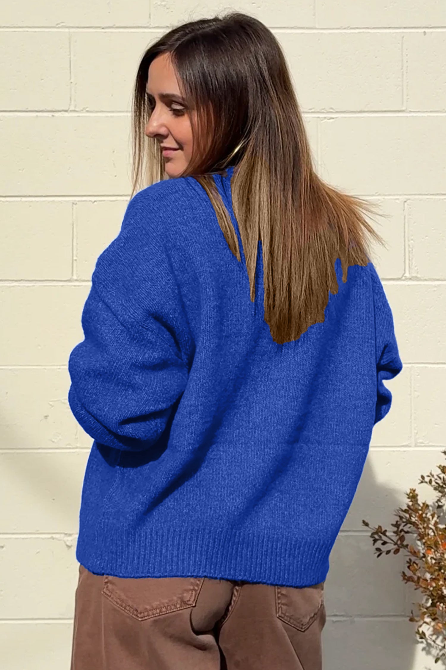 Sky Blue Drop Shoulder Long Sleeve Sweater