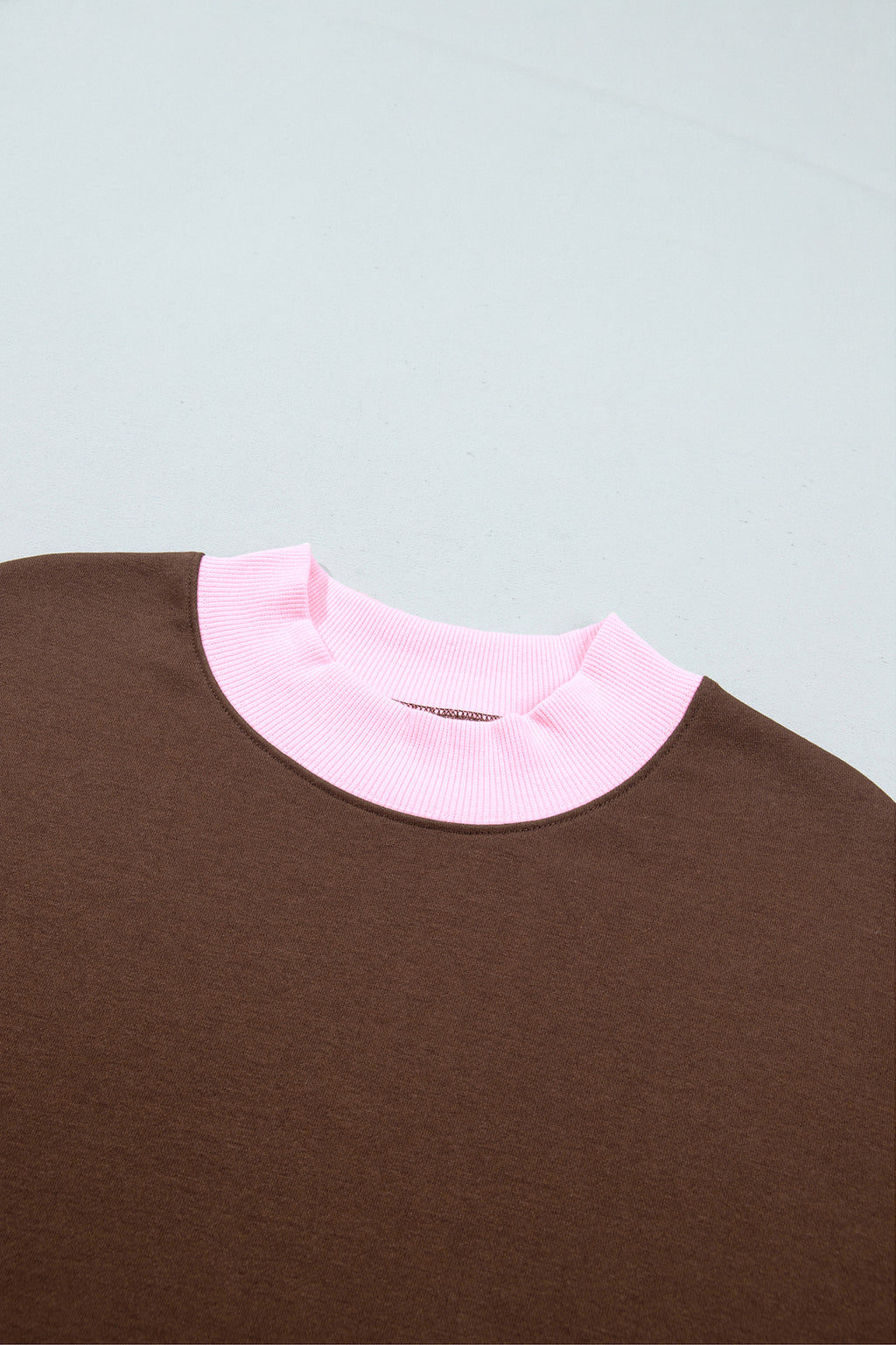 Grapefruit Orange Colorblock Trim Crewneck Long Sleeve Pullover Sweatshirt