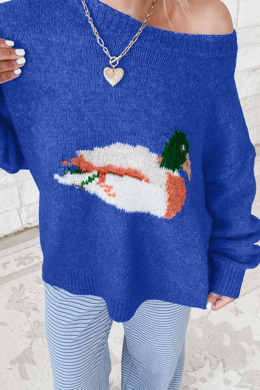 Sky Blue Drop Shoulder Long Sleeve Sweater