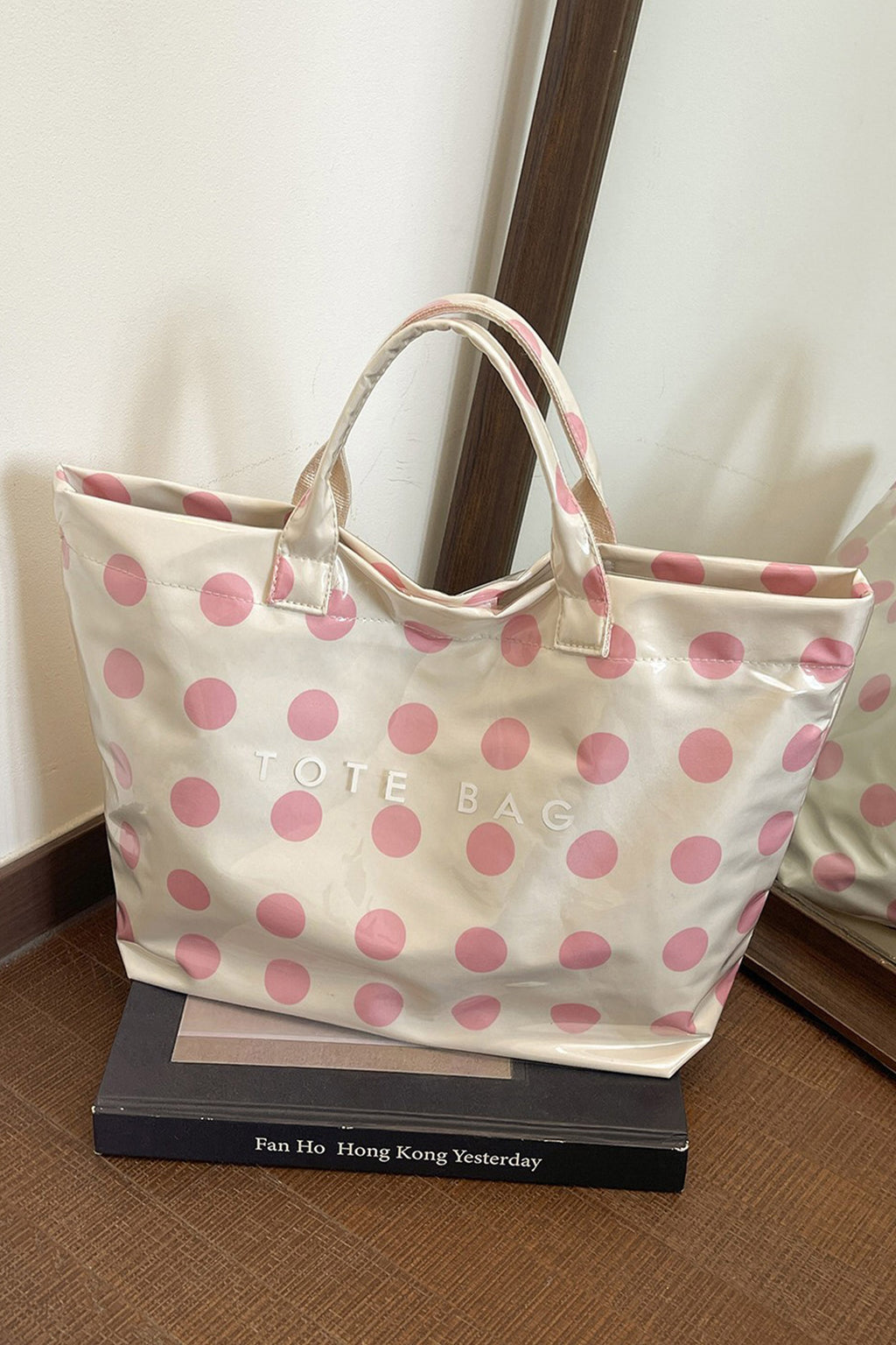 Light Pink Polka Dot Durable Waterproof PVC Tote Bag