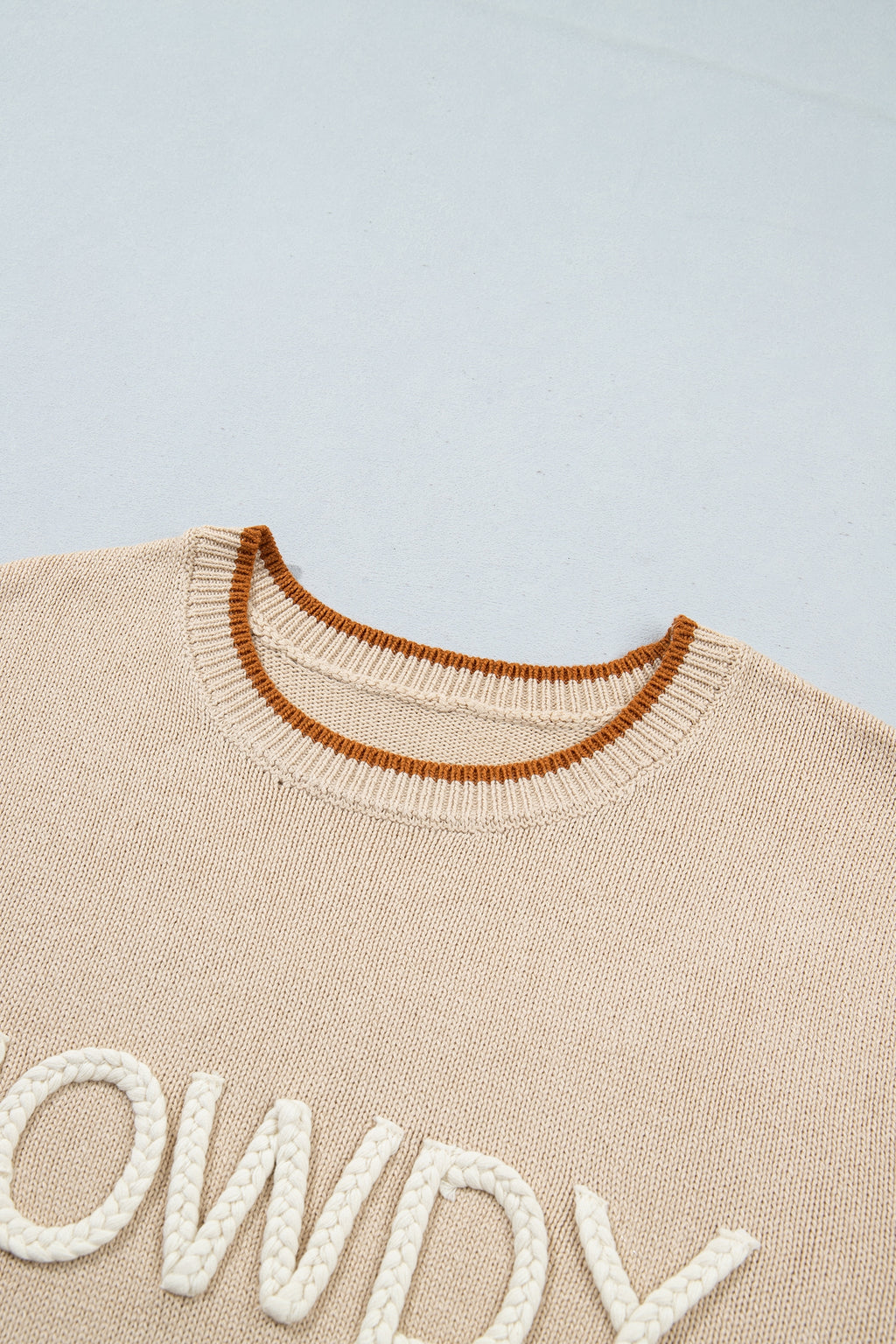 Parchment Corder HOWDY Letter Graphic Crew Neck Relaxed Sweater