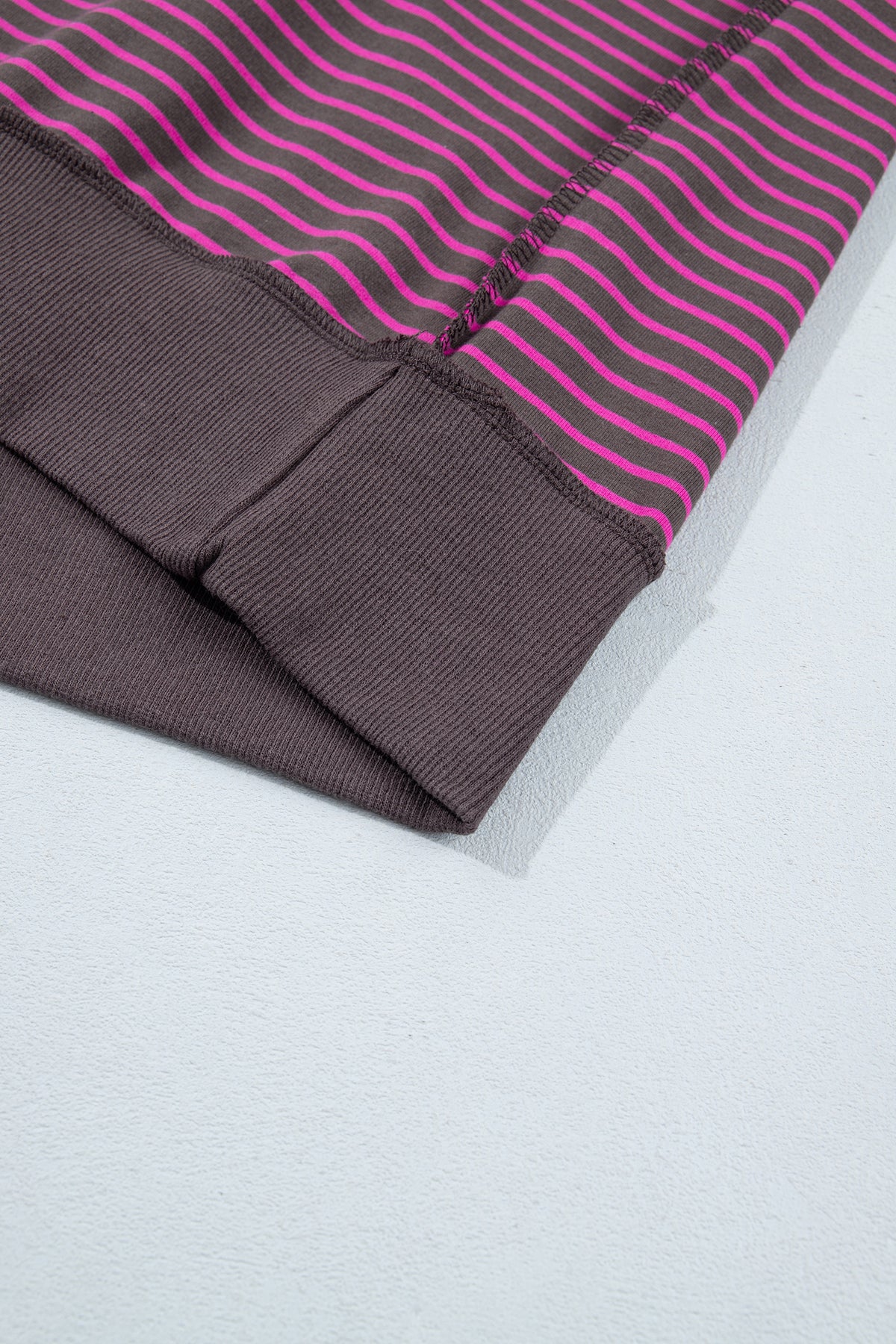Pink Stripe Ribbed Patchwork Mock Neck Baggy Pullover Matching Shorts Set