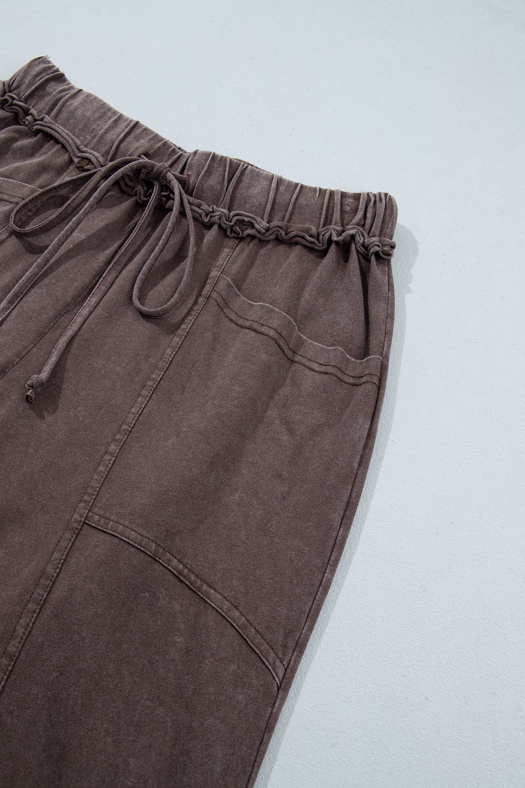 Coffee Mineral Wash Seam Detail Flare Leg Drawstring Pants