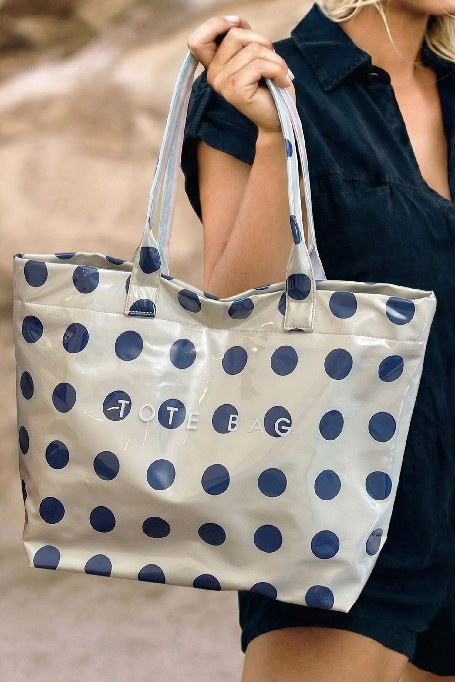 Light Pink Polka Dot Durable Waterproof PVC Tote Bag