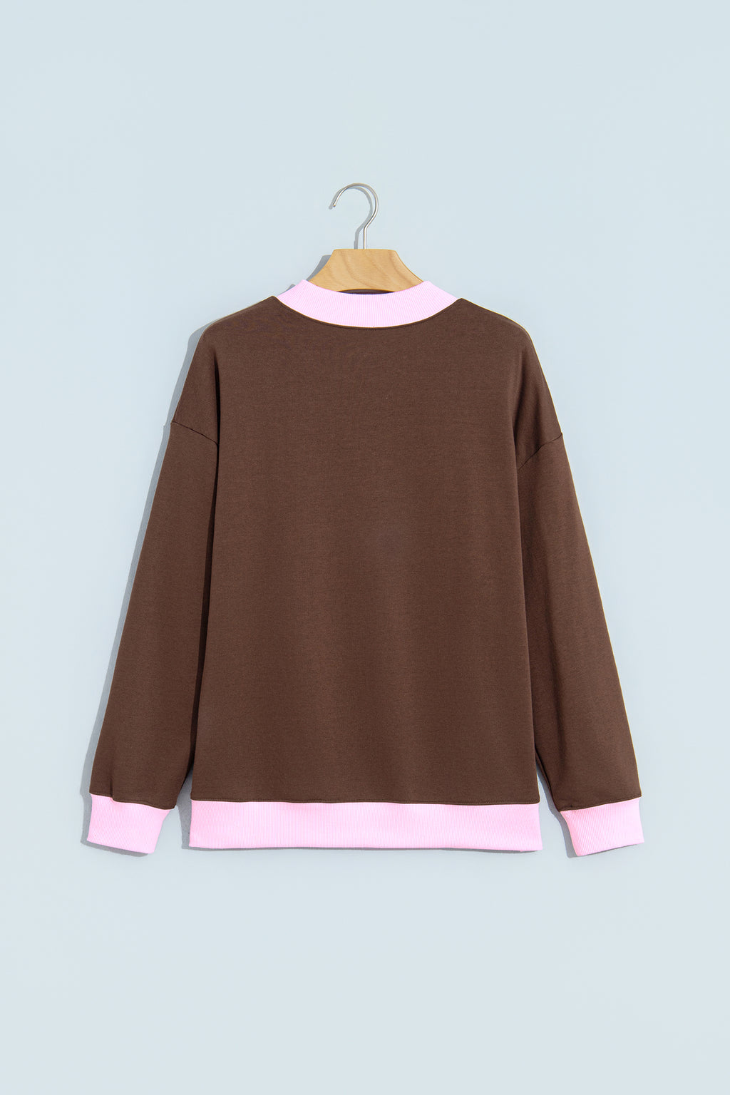 Grapefruit Orange Colorblock Trim Crewneck Long Sleeve Pullover Sweatshirt