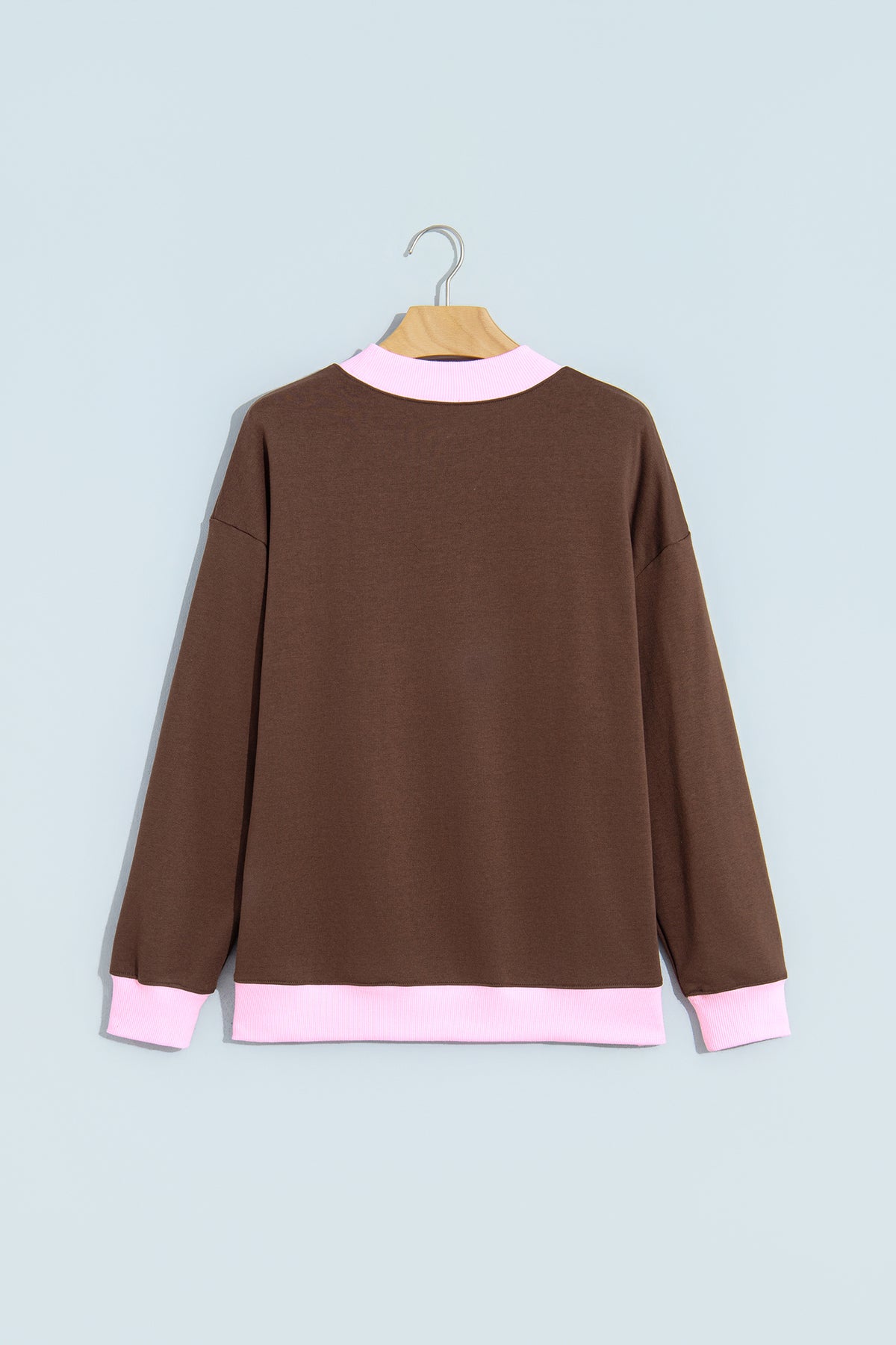 Grapefruit Orange Colorblock Trim Crewneck Long Sleeve Pullover Sweatshirt