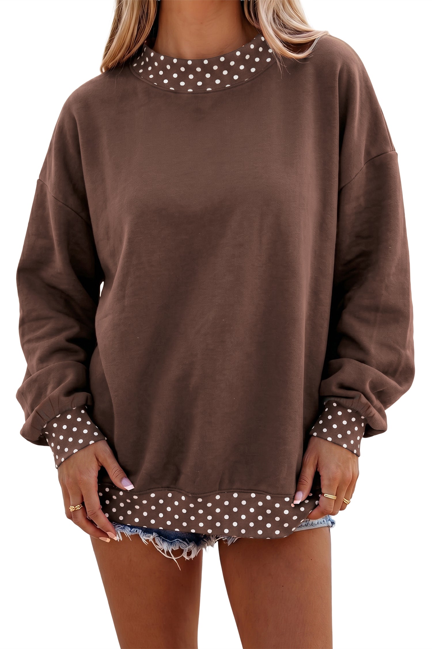 Red Colorblock Polka Dot Contrast Trim Oversized Sweatshirt