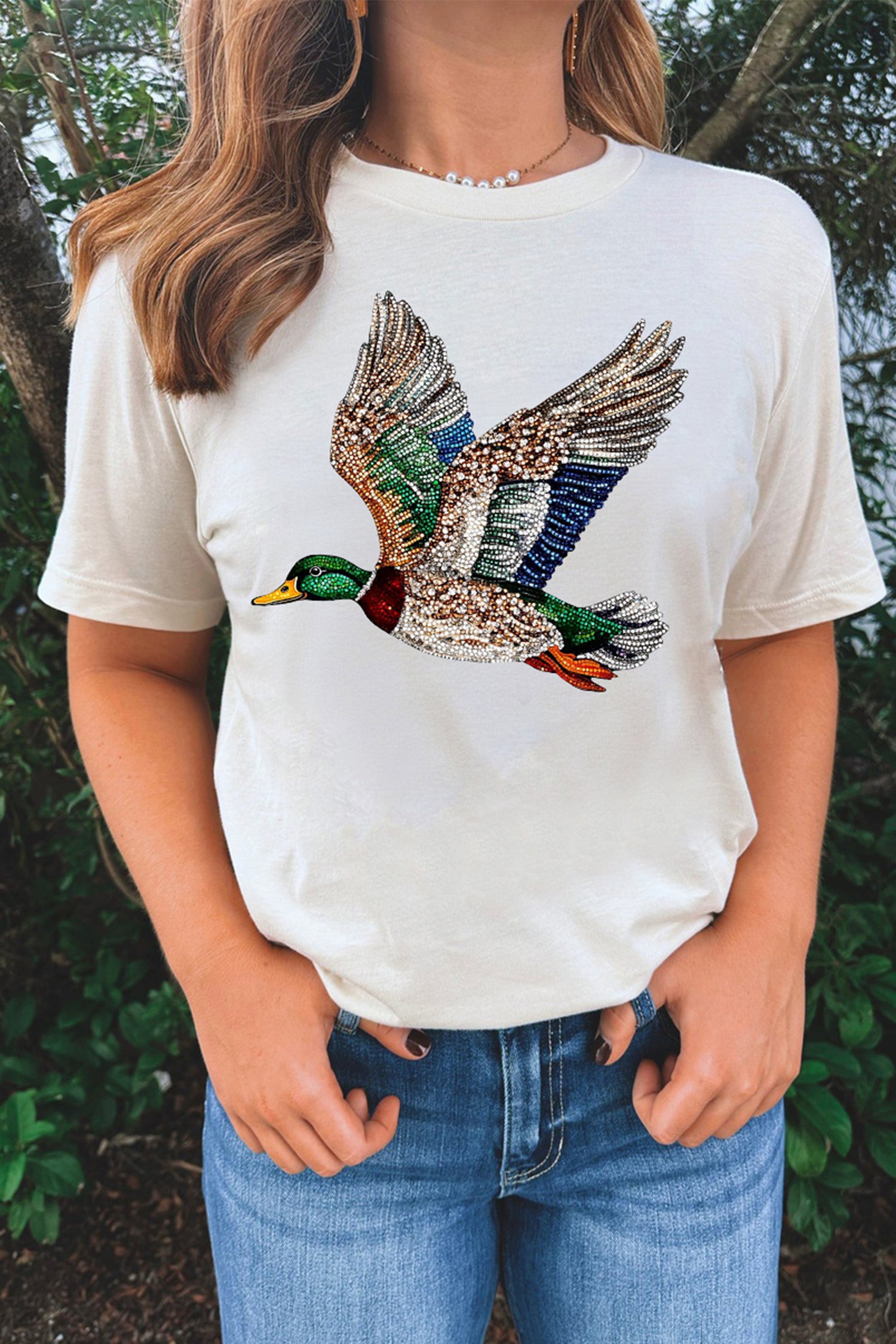 Khaki Flying Mallard Print Crew Neck T Shirt