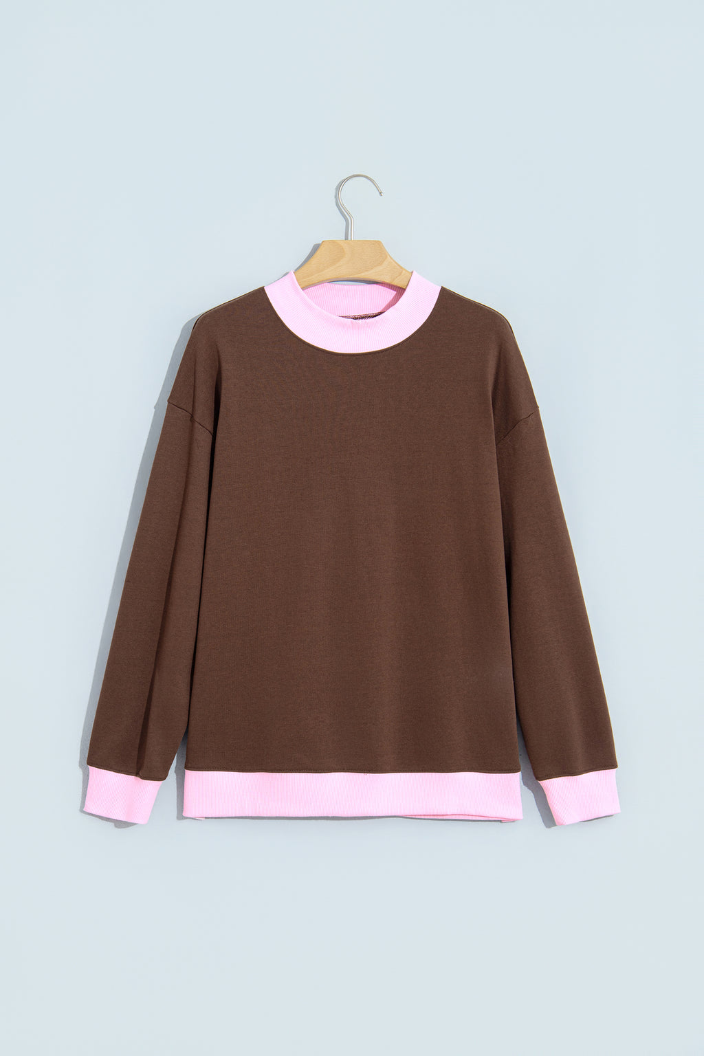 Grapefruit Orange Colorblock Trim Crewneck Long Sleeve Pullover Sweatshirt