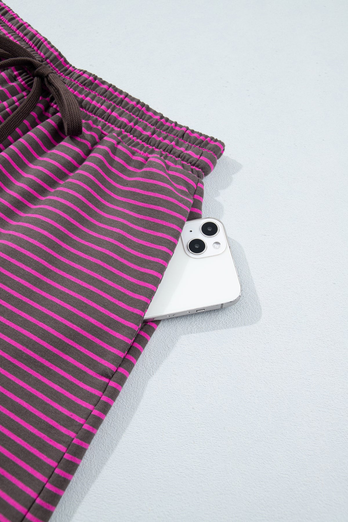Pink Stripe Ribbed Patchwork Mock Neck Baggy Pullover Matching Shorts Set