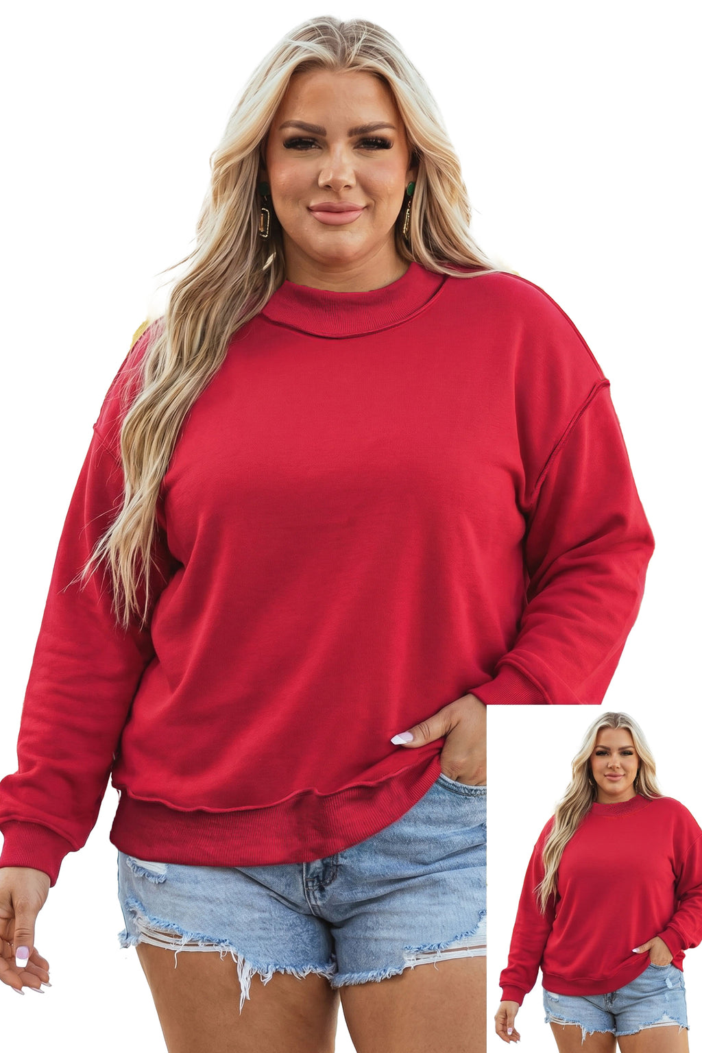 Bright Pink Exposed Seam Detail Reversible Double Wear Plus Size Sweatshirt