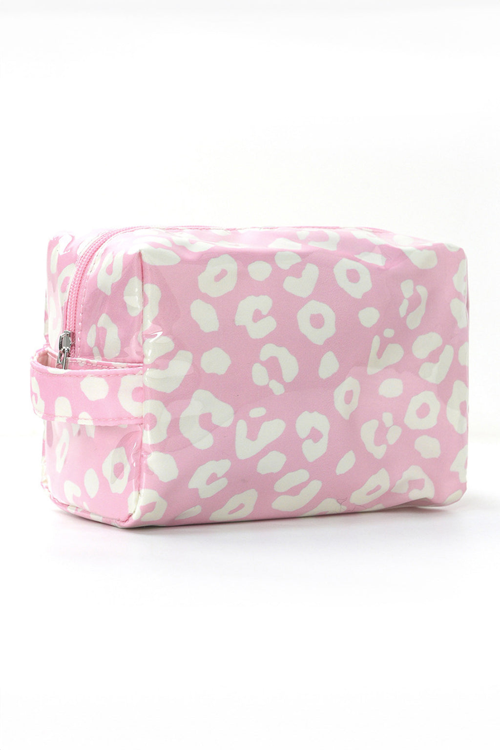 Light Pink Leopard Print PVC Travel Makeup Organizer Cosmetic Bag