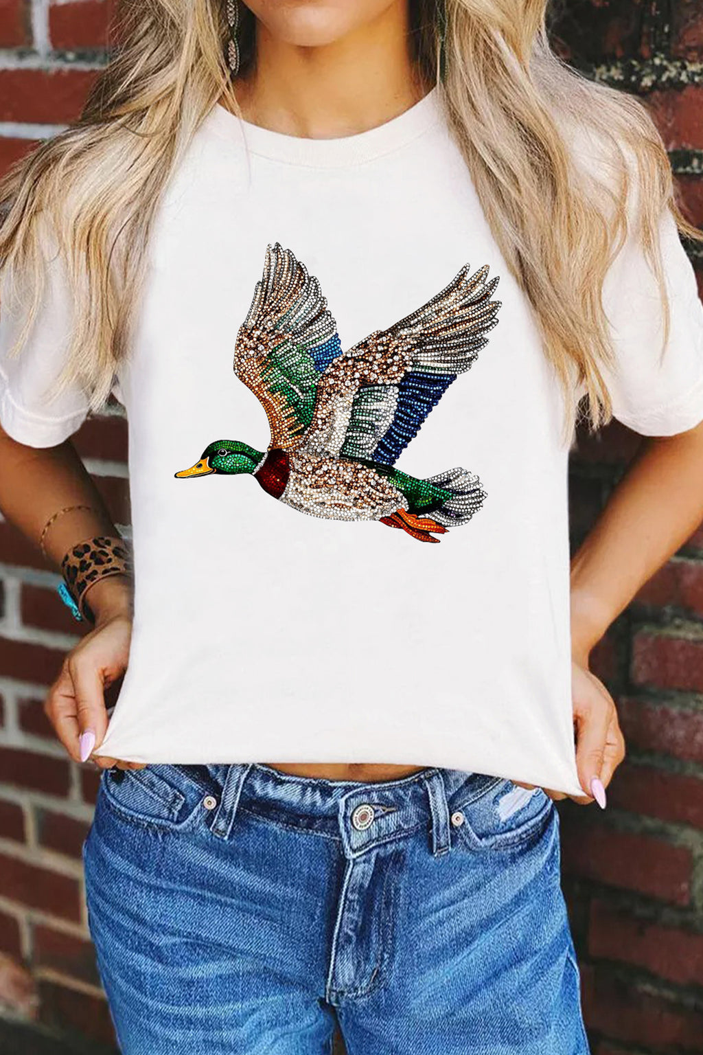 Khaki Flying Mallard Print Crew Neck T Shirt
