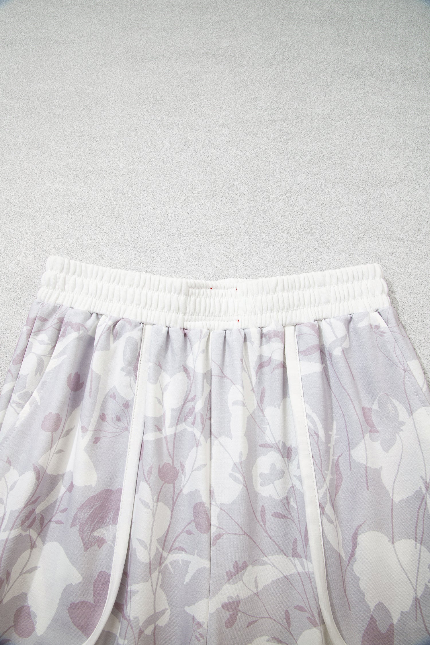 Gray Floral Print Wide Leg Ankle-Length Elastic Waistband Pants