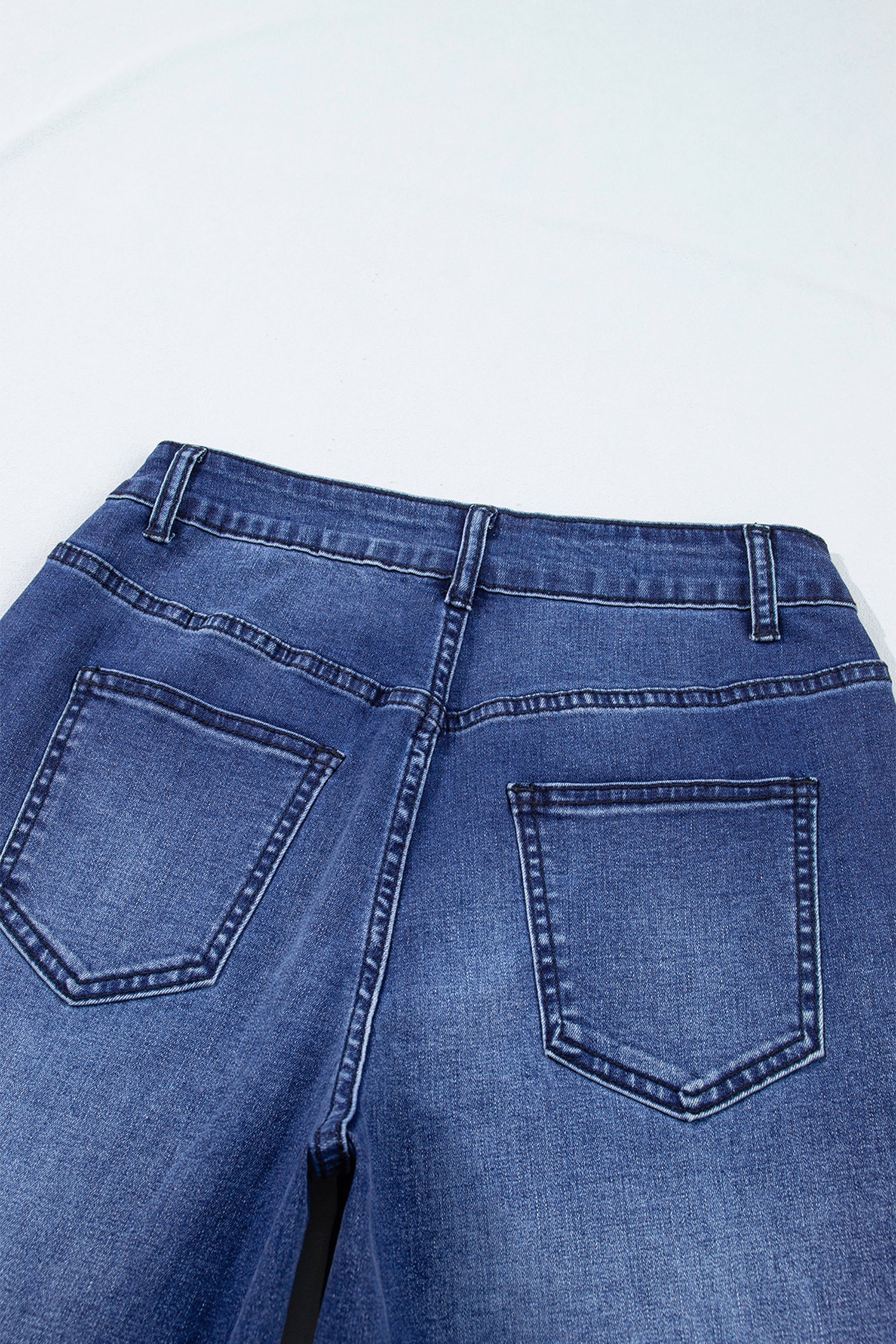 Navy Blue Studded Detail Straight Leg Casual Loose Jeans