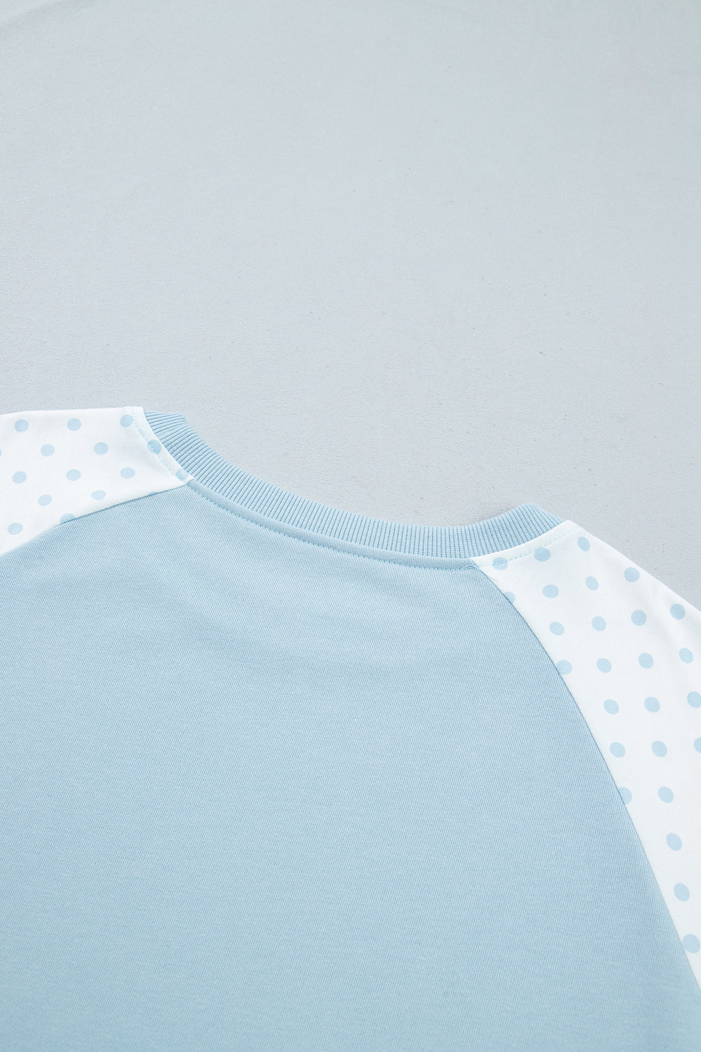 Light Blue Polka Dot Patchwork Colorblock Long Sleeve Casual Two Piece Pants Set