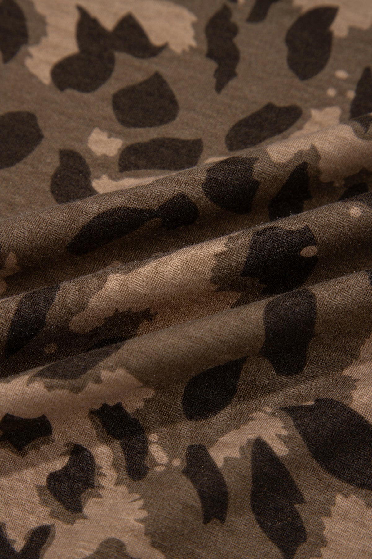 Brown Leopard Print Striped Detail Relaxed Pullover Sweatshirt