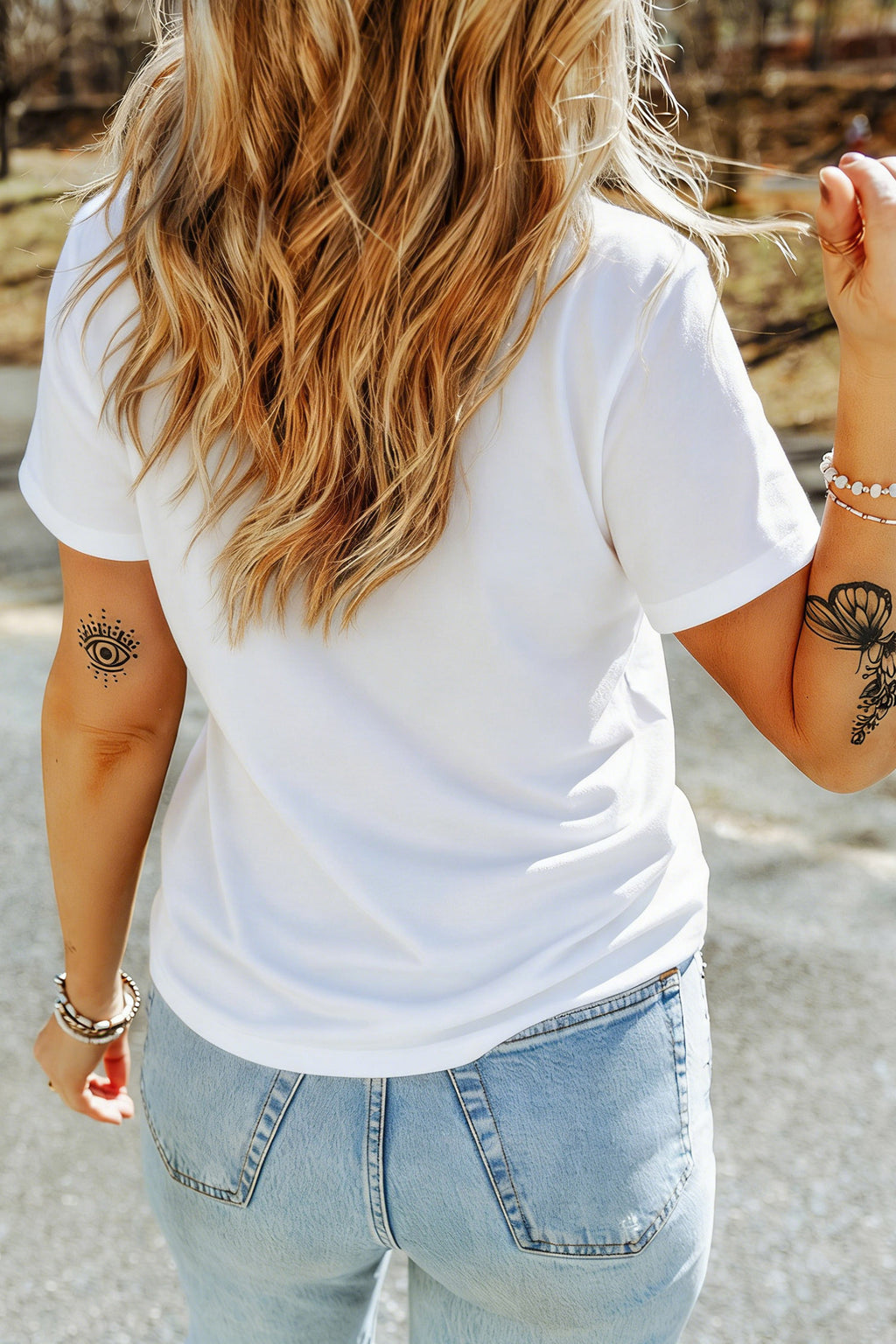 White She Loves Jesus and America Flag Graphic Tee