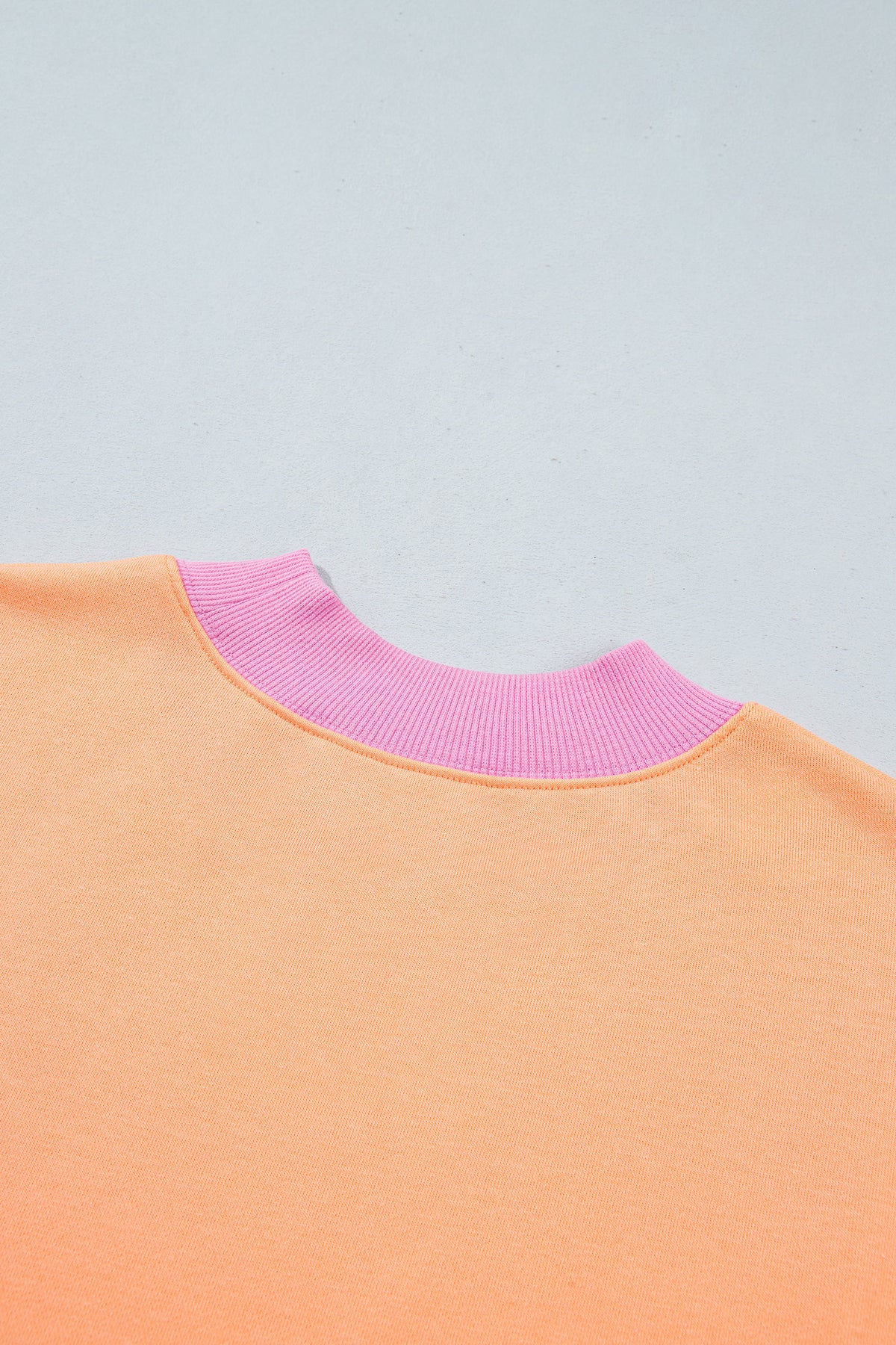 Grapefruit Orange Colorblock Trim Crewneck Long Sleeve Pullover Sweatshirt