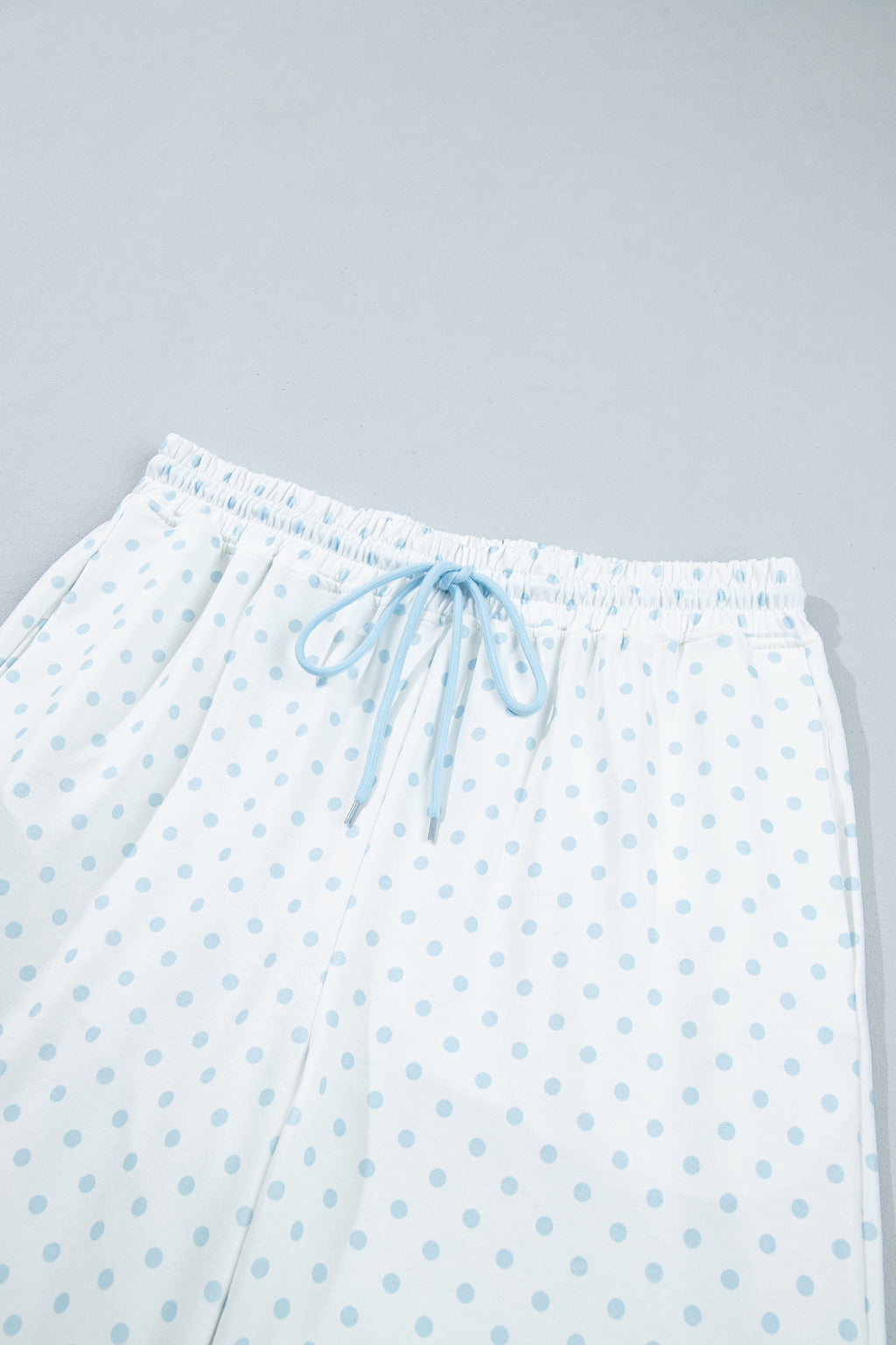 Light Blue Polka Dot Patchwork Colorblock Long Sleeve Casual Two Piece Pants Set