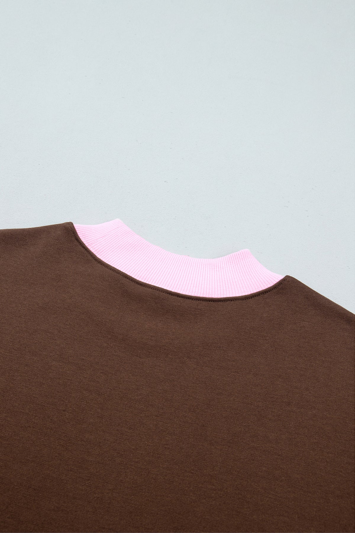 Grapefruit Orange Colorblock Trim Crewneck Long Sleeve Pullover Sweatshirt