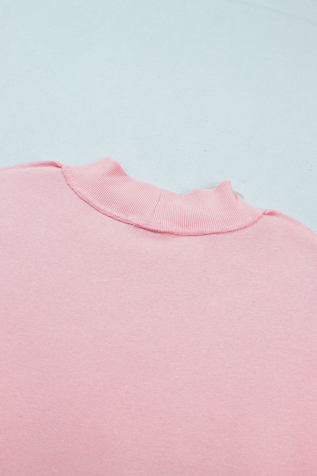 Light Pink High Neck Exposed Seam Drop Shoulder Baggy Pullover Short Set