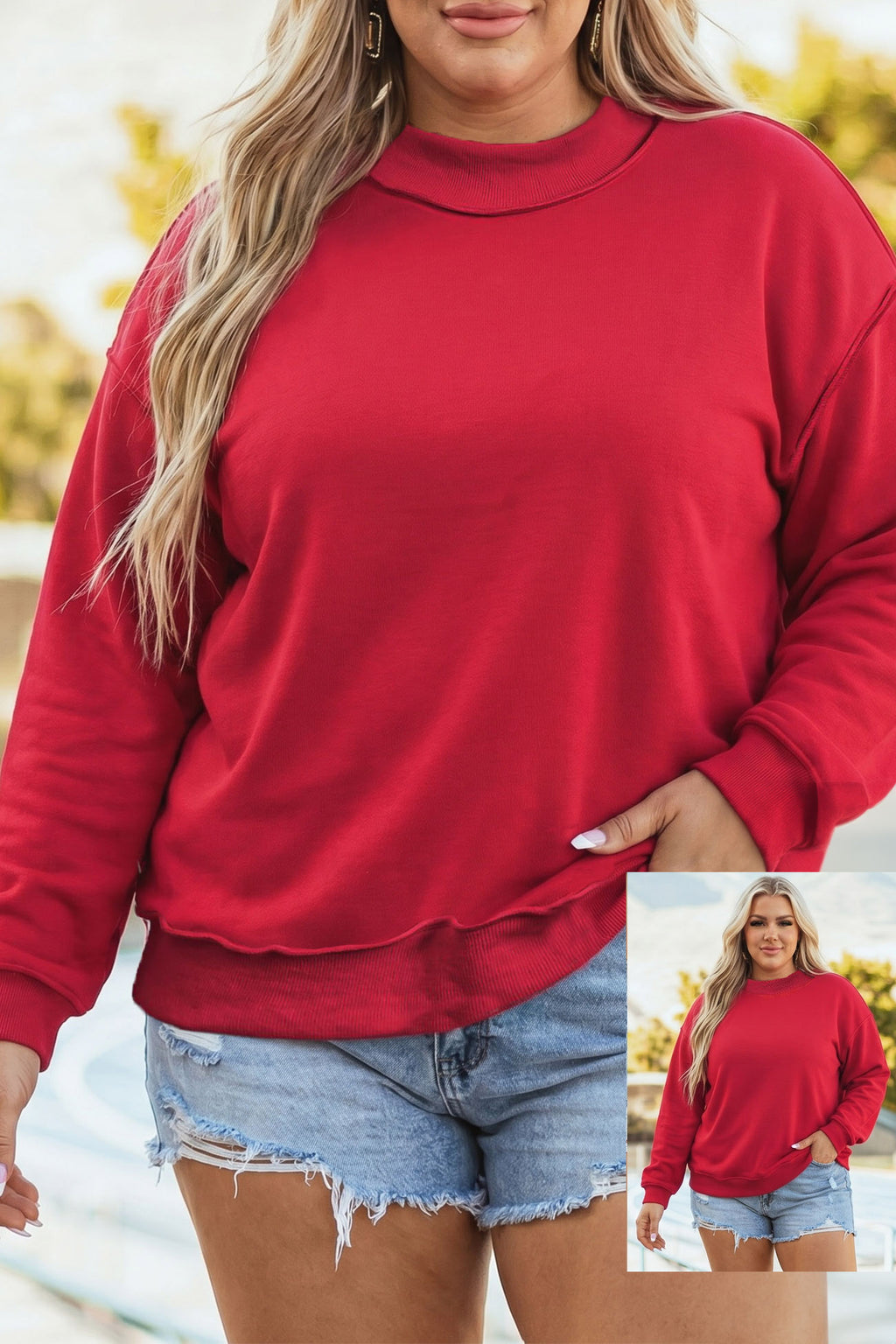 Bright Pink Exposed Seam Detail Reversible Double Wear Plus Size Sweatshirt