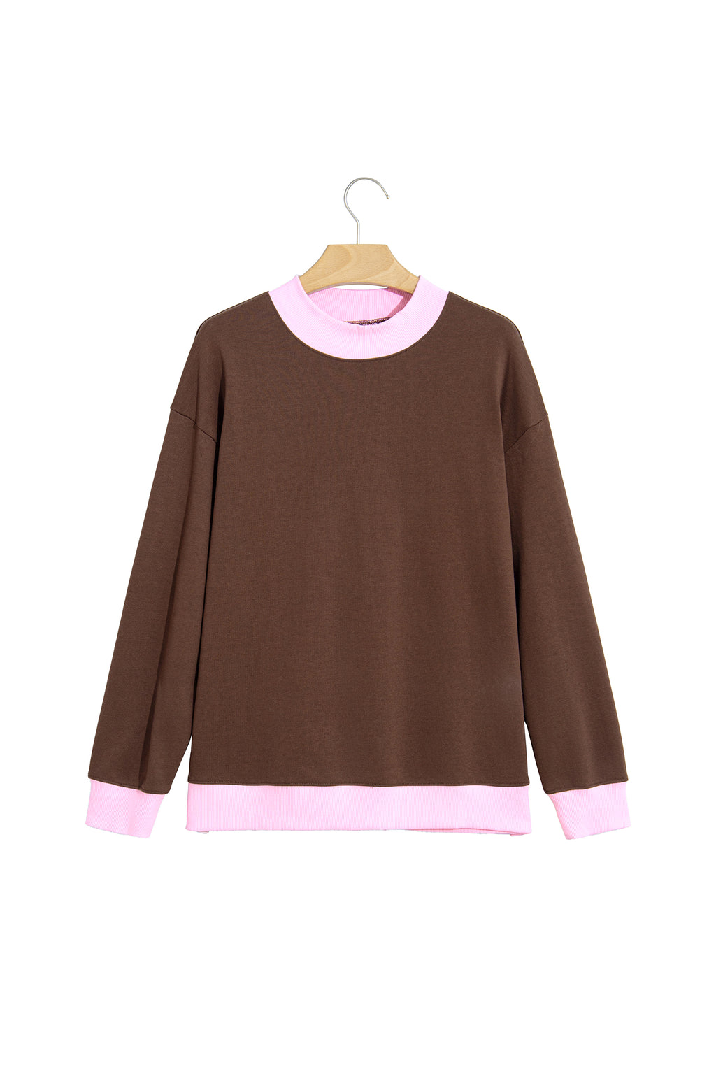 Grapefruit Orange Colorblock Trim Crewneck Long Sleeve Pullover Sweatshirt