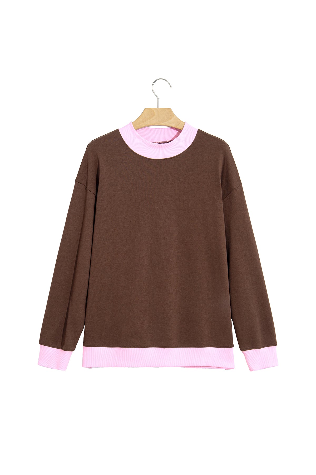 Grapefruit Orange Colorblock Trim Crewneck Long Sleeve Pullover Sweatshirt