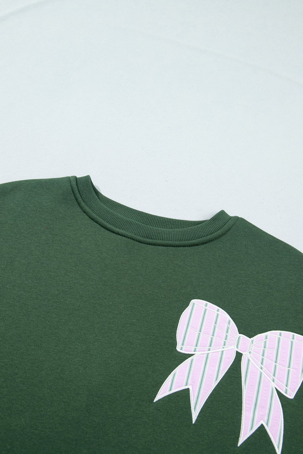 Blackish Green Striped Bow Graphic Oversized Sweatshirt