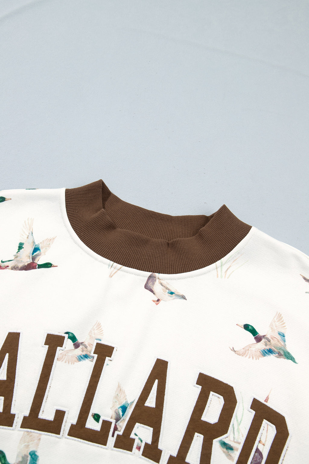 Beige Western Mallard Letter Print Baggy Pullover Sweatshirt
