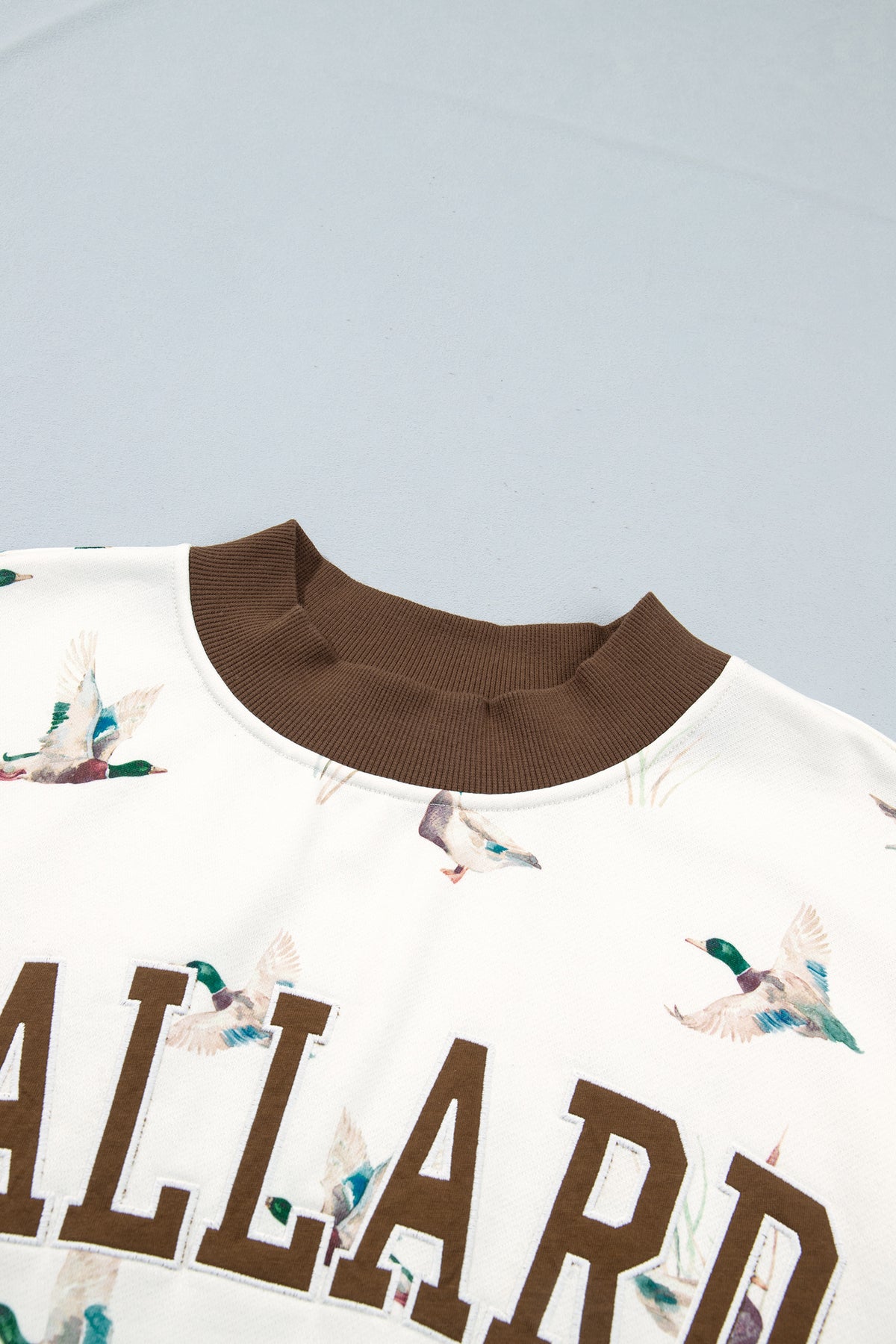 Beige Western Mallard Letter Print Baggy Pullover Sweatshirt