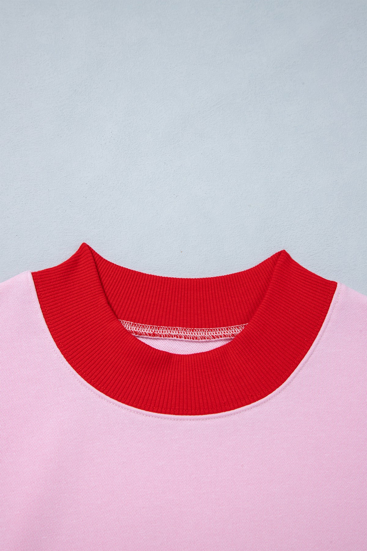 Grapefruit Orange Colorblock Trim Crewneck Long Sleeve Pullover Sweatshirt