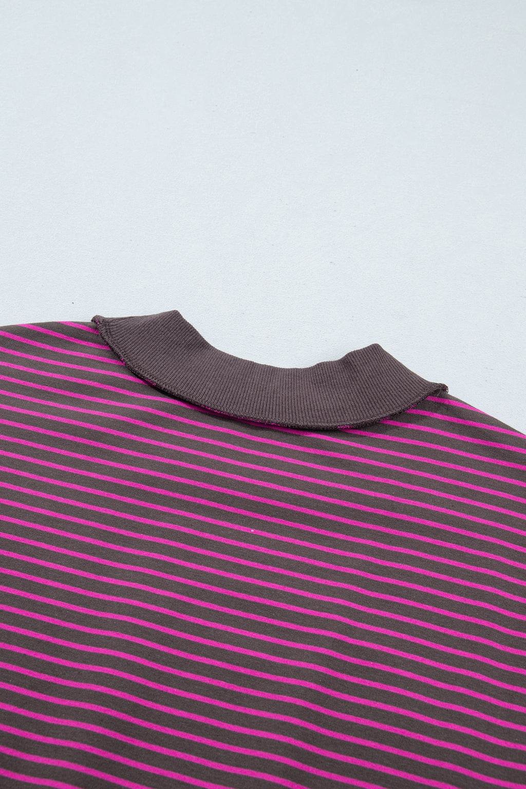 Pink Stripe Ribbed Patchwork Mock Neck Baggy Pullover Matching Shorts Set