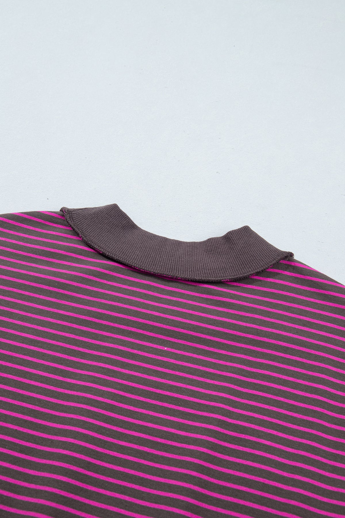 Pink Stripe Ribbed Patchwork Mock Neck Baggy Pullover Matching Shorts Set