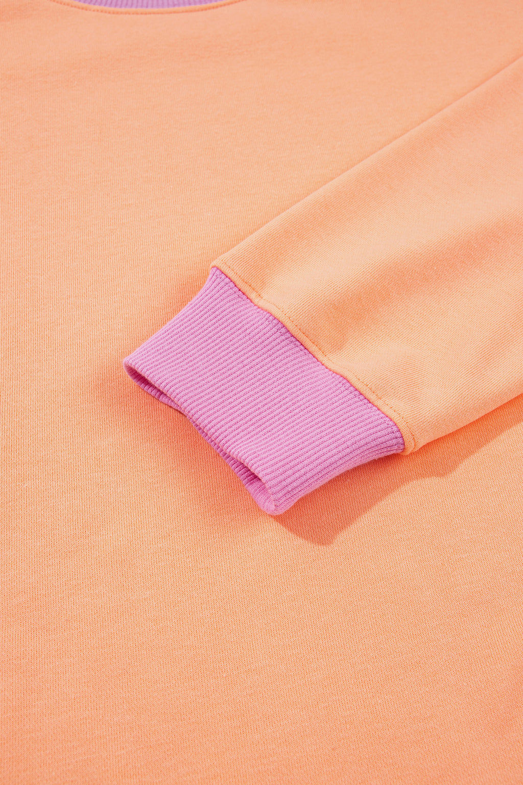 Grapefruit Orange Colorblock Trim Crewneck Long Sleeve Pullover Sweatshirt