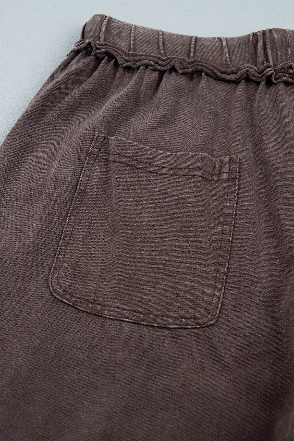 Coffee Mineral Wash Seam Detail Flare Leg Drawstring Pants
