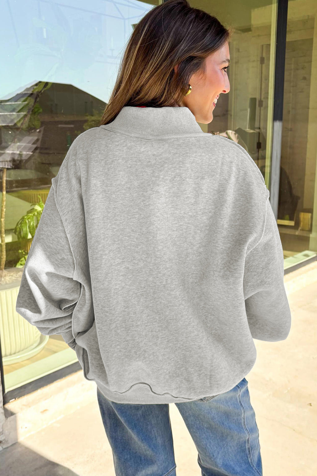 Light Grey FAITH/ JESUS Double Side Letter Print Casual High Neck Sweatshirt