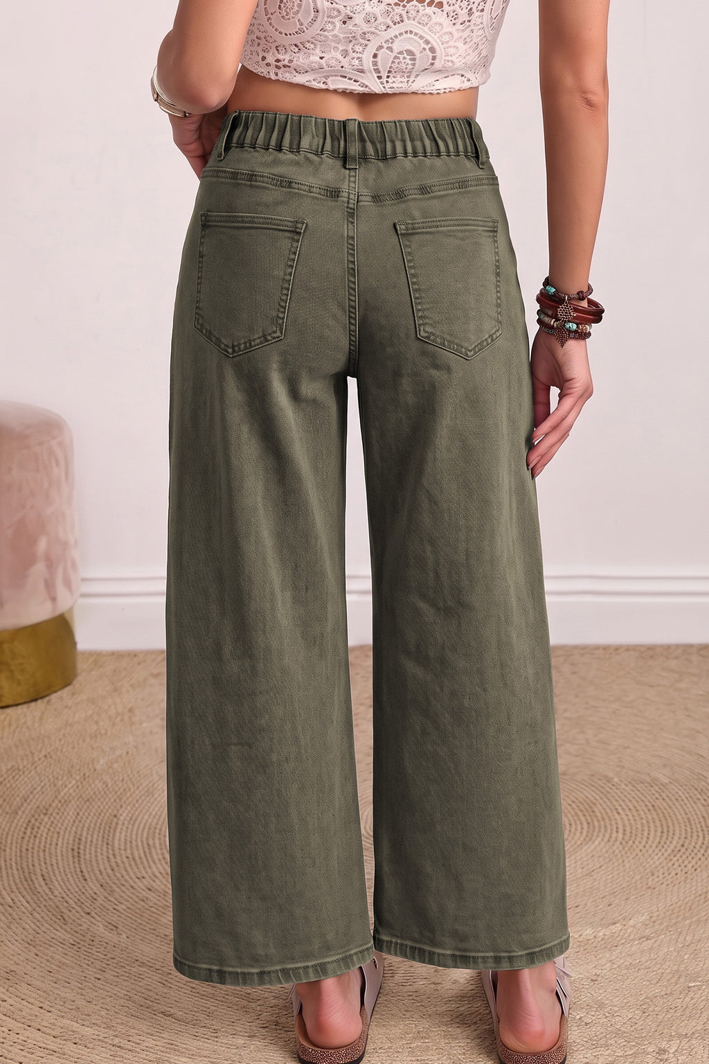 Beau Blue Solid Color Square Patch Pocket Ankle-length Barrel Jeans