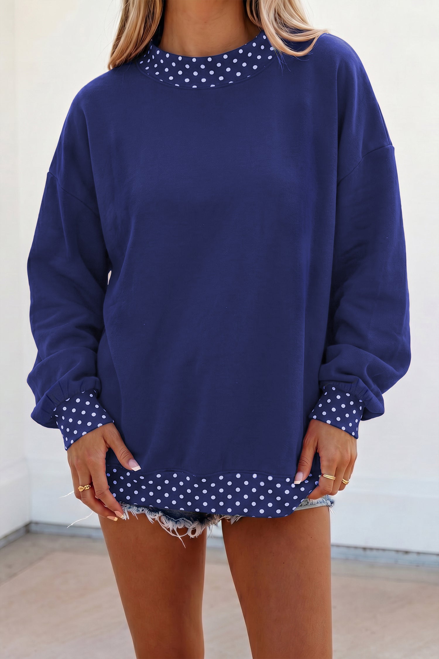 Red Colorblock Polka Dot Contrast Trim Oversized Sweatshirt