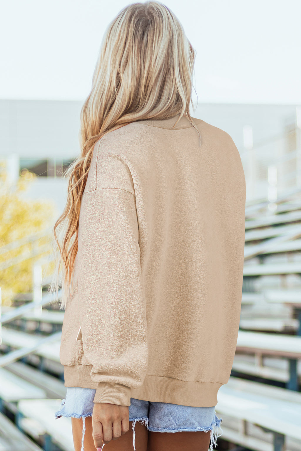 Bluing Oversize Drop Shoulder Reversible Mock Neck Sweatshirt
