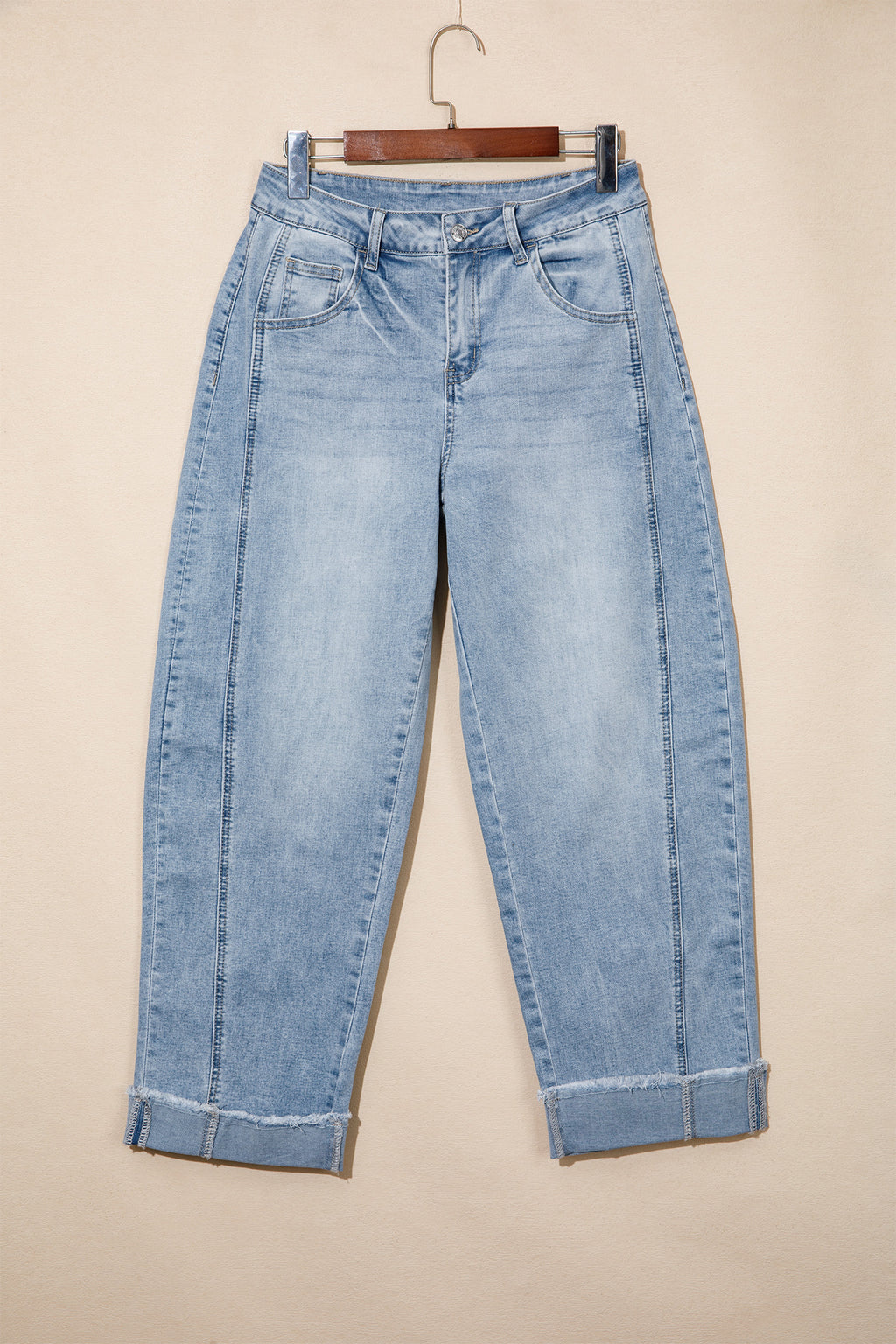 Myosotis Raw Hem Turnup Loose Ankle-length Jeans