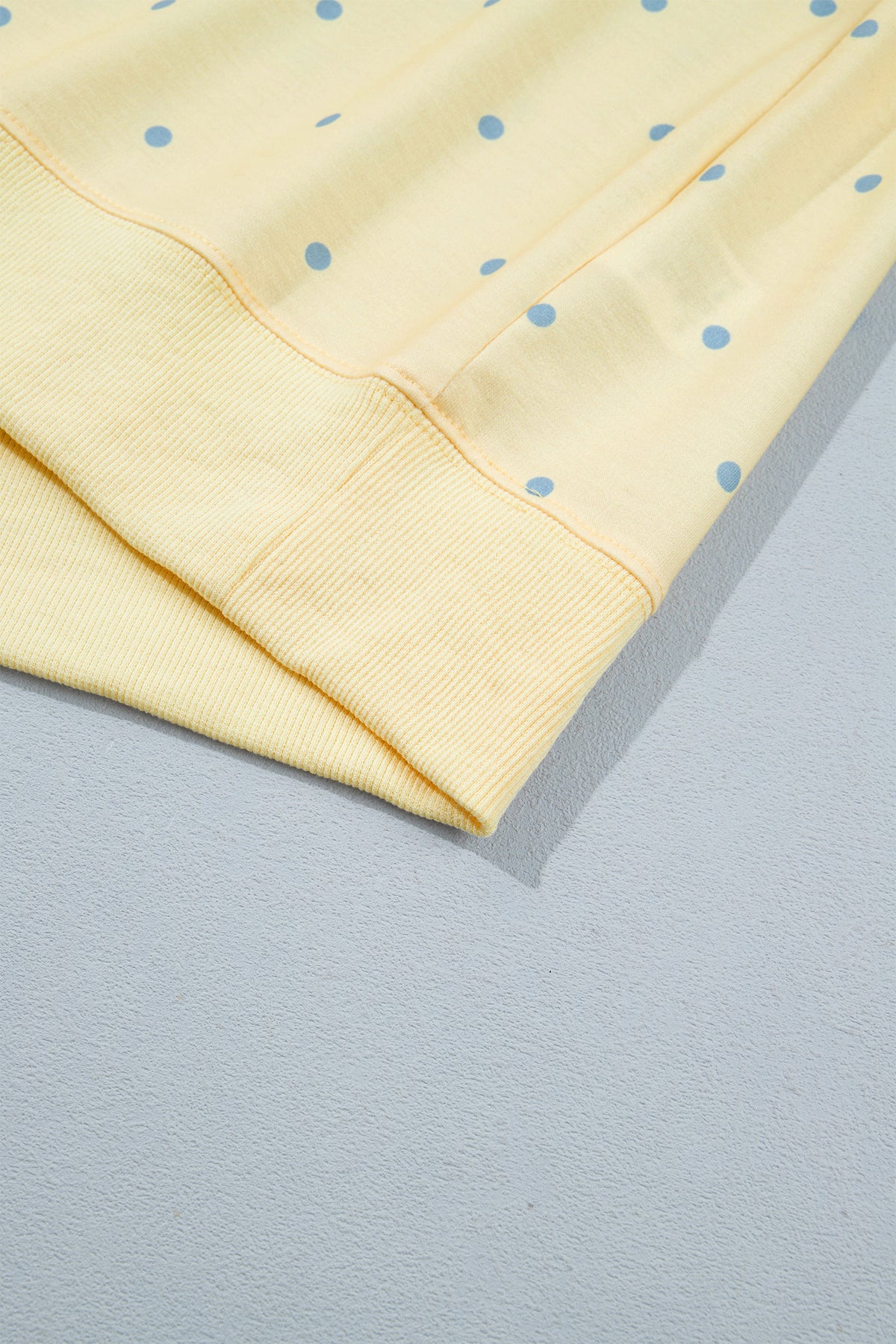 Yellow Polka Dot Print Piping Trim 3/4 Sleeve Relaxed Top
