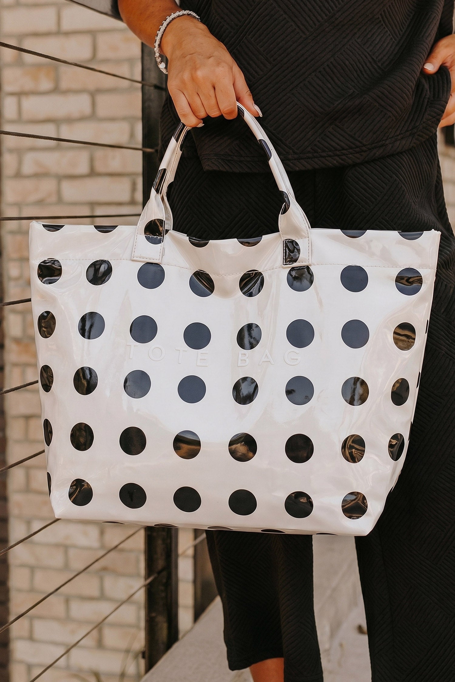 Light Pink Polka Dot Durable Waterproof PVC Tote Bag